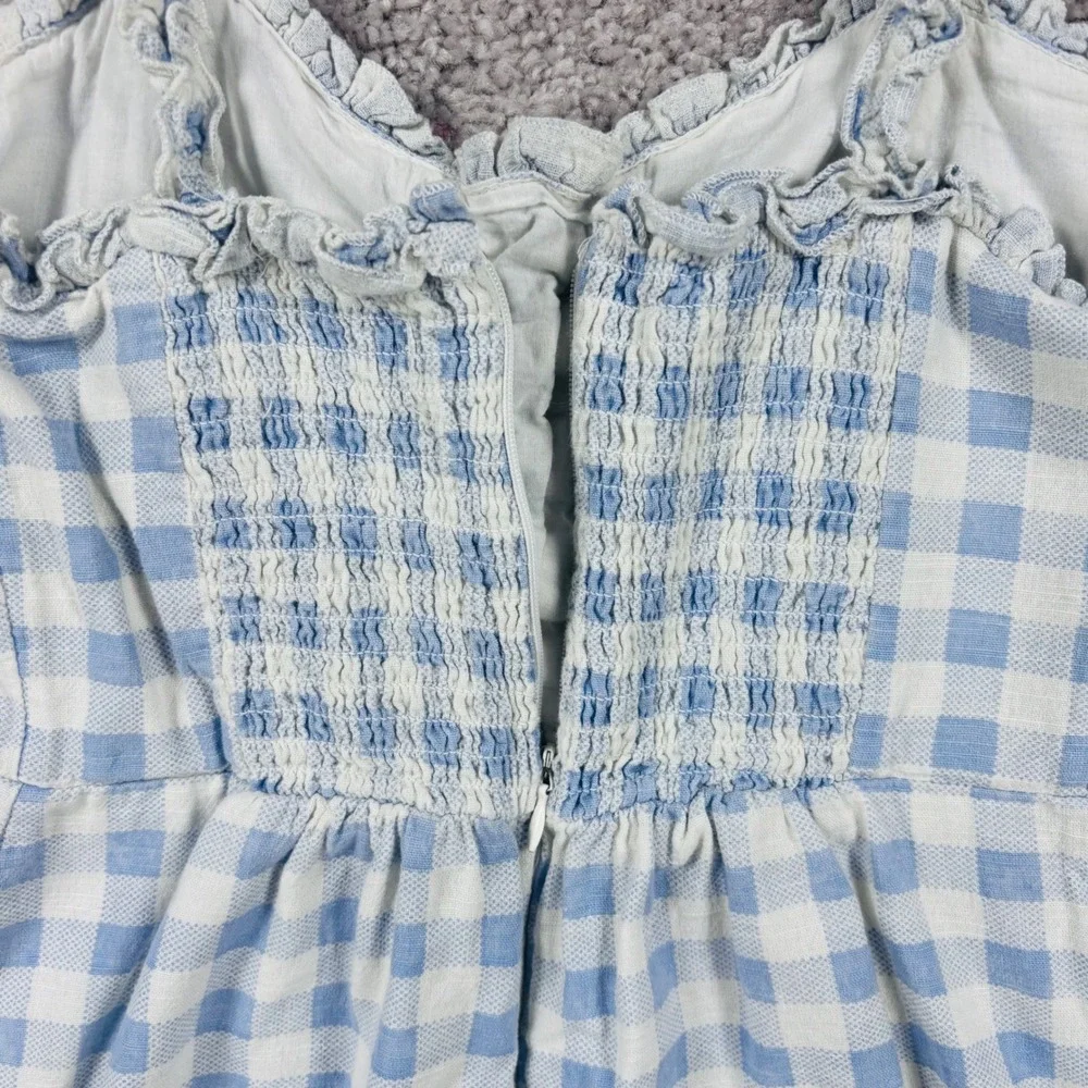 Urban Outfitters Blue Gingham Lace Up Ruffle Mini Dress‎ Small OB1210894